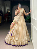 Lorenvalley Fashion Cream Shimmer Paithani Zari Weaving Work Lehenga Choli with Dupatta | Grocsy