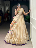 Lorenvalley Fashion Cream Shimmer Paithani Zari Weaving Work Lehenga Choli with Dupatta | Grocsy