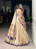 Lorenvalley Fashion Cream Shimmer Paithani Zari Weaving Work Lehenga Choli with Dupatta | Grocsy