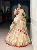 Lorenvalley Fashion Cream Shimmer Paithani Zari Weaving Work Lehenga Choli with Dupatta | Grocsy