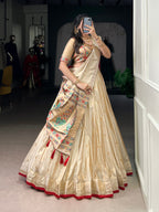 Lorenvalley Fashion Cream Shimmer Paithani Zari Weaving Work Lehenga Choli with Dupatta | Grocsy