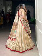 Lorenvalley Fashion Cream Shimmer Paithani Zari Weaving Work Lehenga Choli with Dupatta | Grocsy