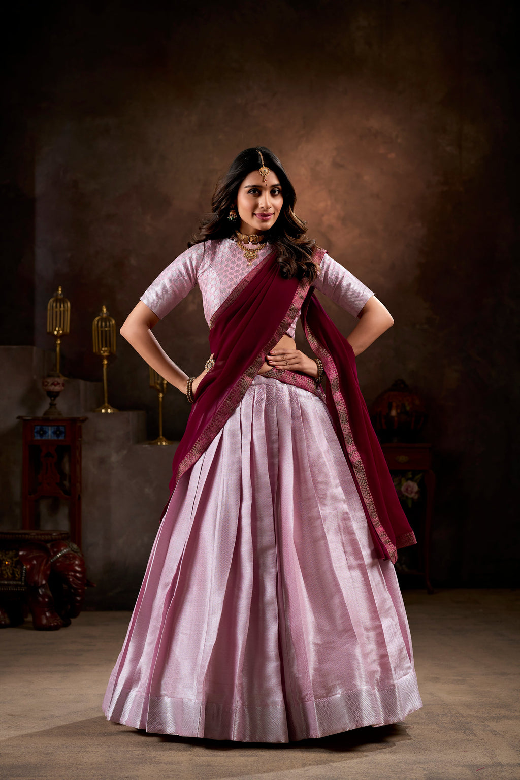 Lorenvalley Purple Jacquard Silk weaving work Lehenga Choli with Dupatta | Grocsy