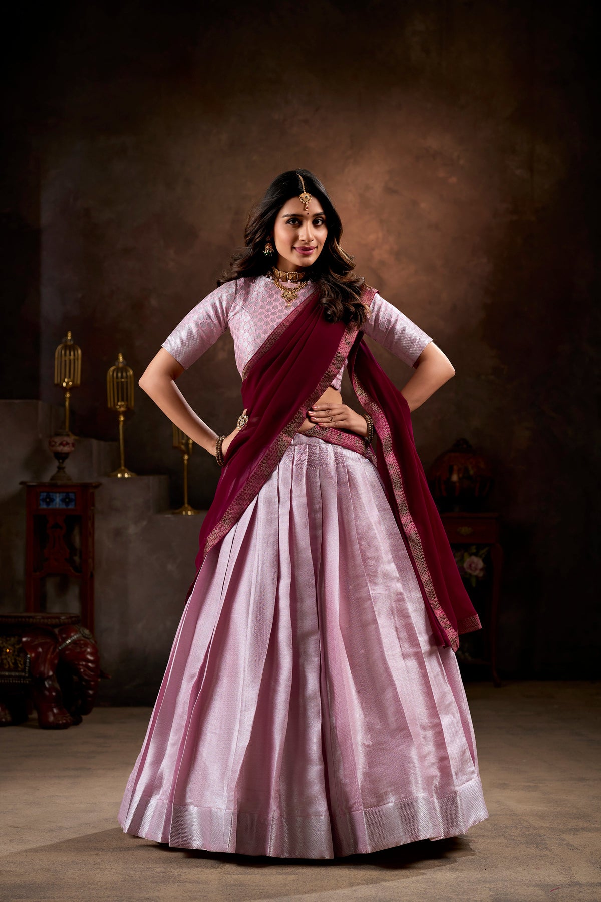 Lorenvalley Purple Jacquard Silk weaving work Lehenga Choli with Dupatta | Grocsy