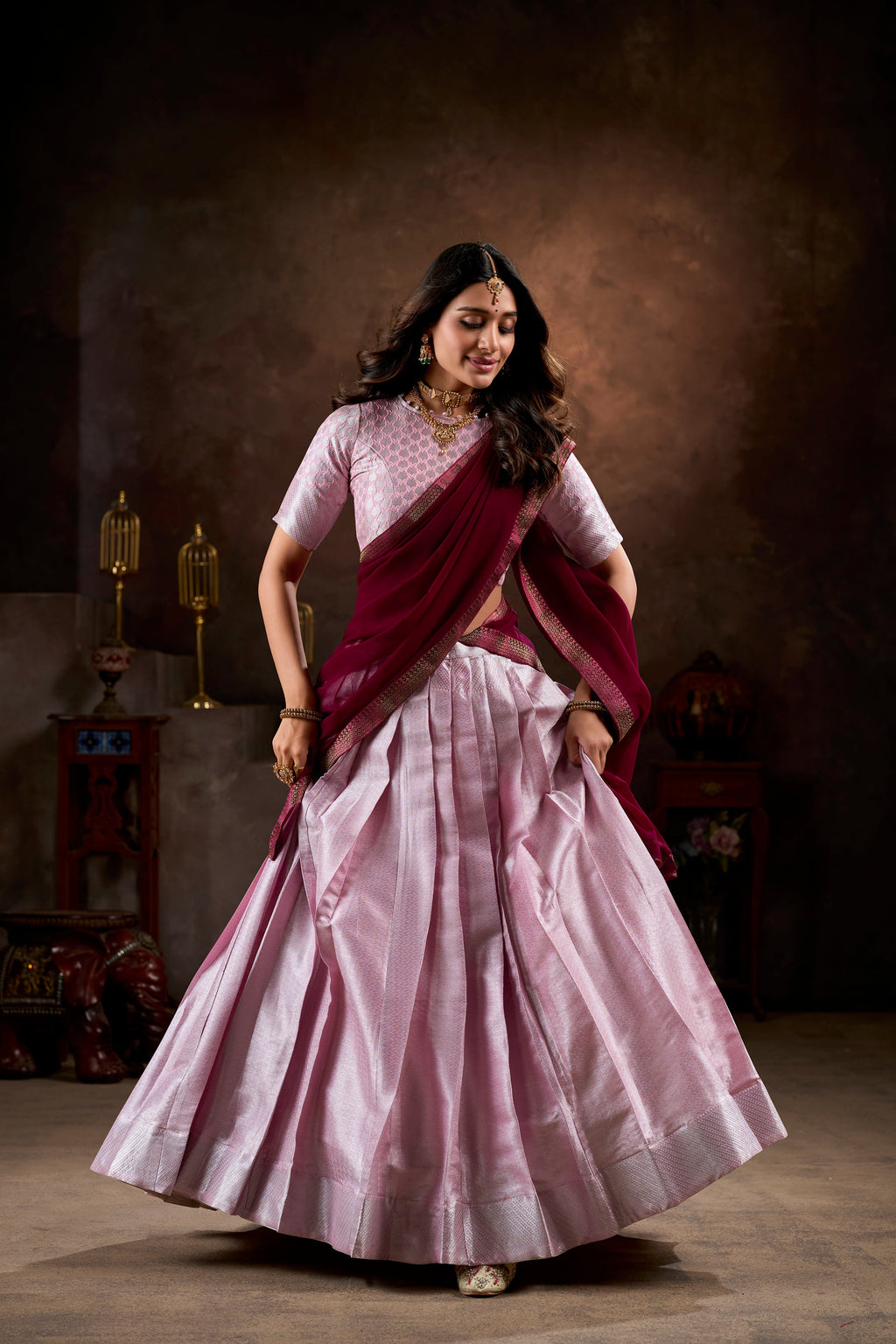 Lorenvalley Purple Jacquard Silk weaving work Lehenga Choli with Dupatta | Grocsy