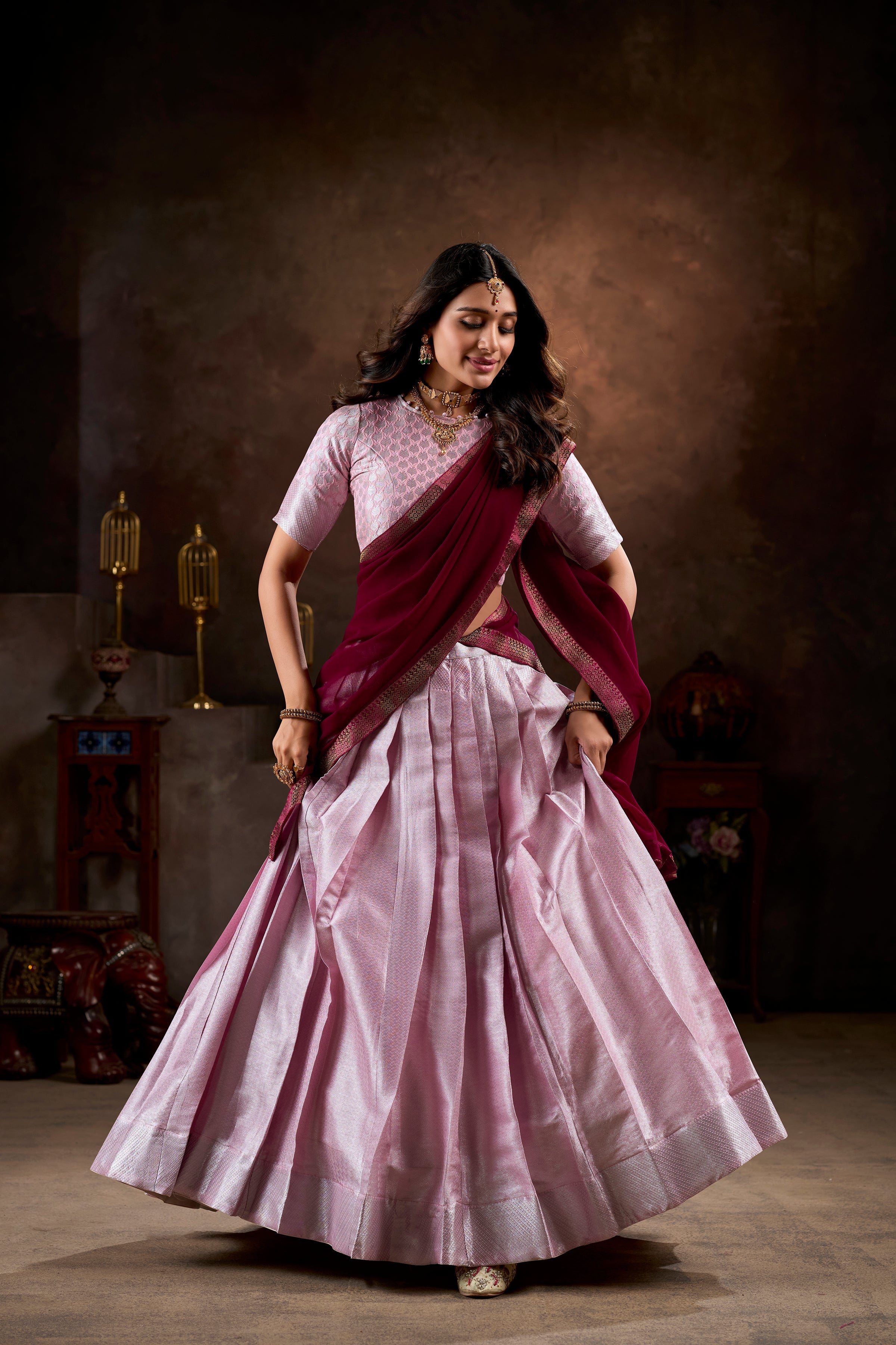 Lorenvalley Purple Jacquard Silk weaving work Lehenga Choli with Dupatta | Grocsy