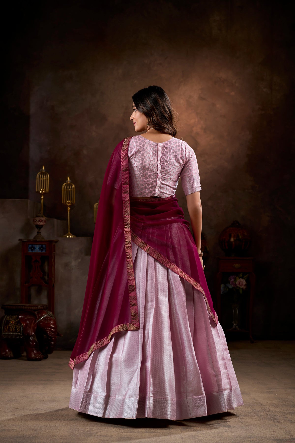Lorenvalley Purple Jacquard Silk weaving work Lehenga Choli with Dupatta | Grocsy