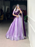 Lorenvalley Lavender Jacquard Silk weaving work Lehenga Choli with Dupatta | Grocsy