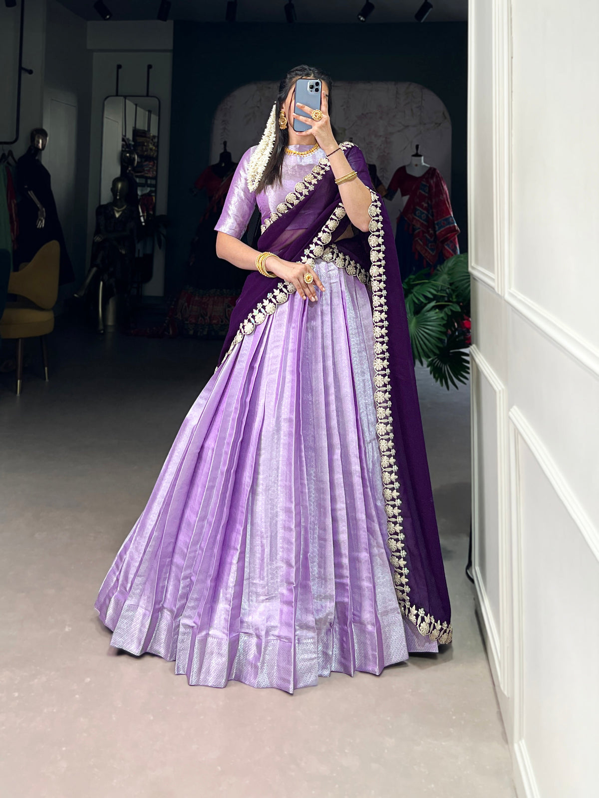 Lorenvalley Lavender Jacquard Silk weaving work Lehenga Choli with Dupatta | Grocsy
