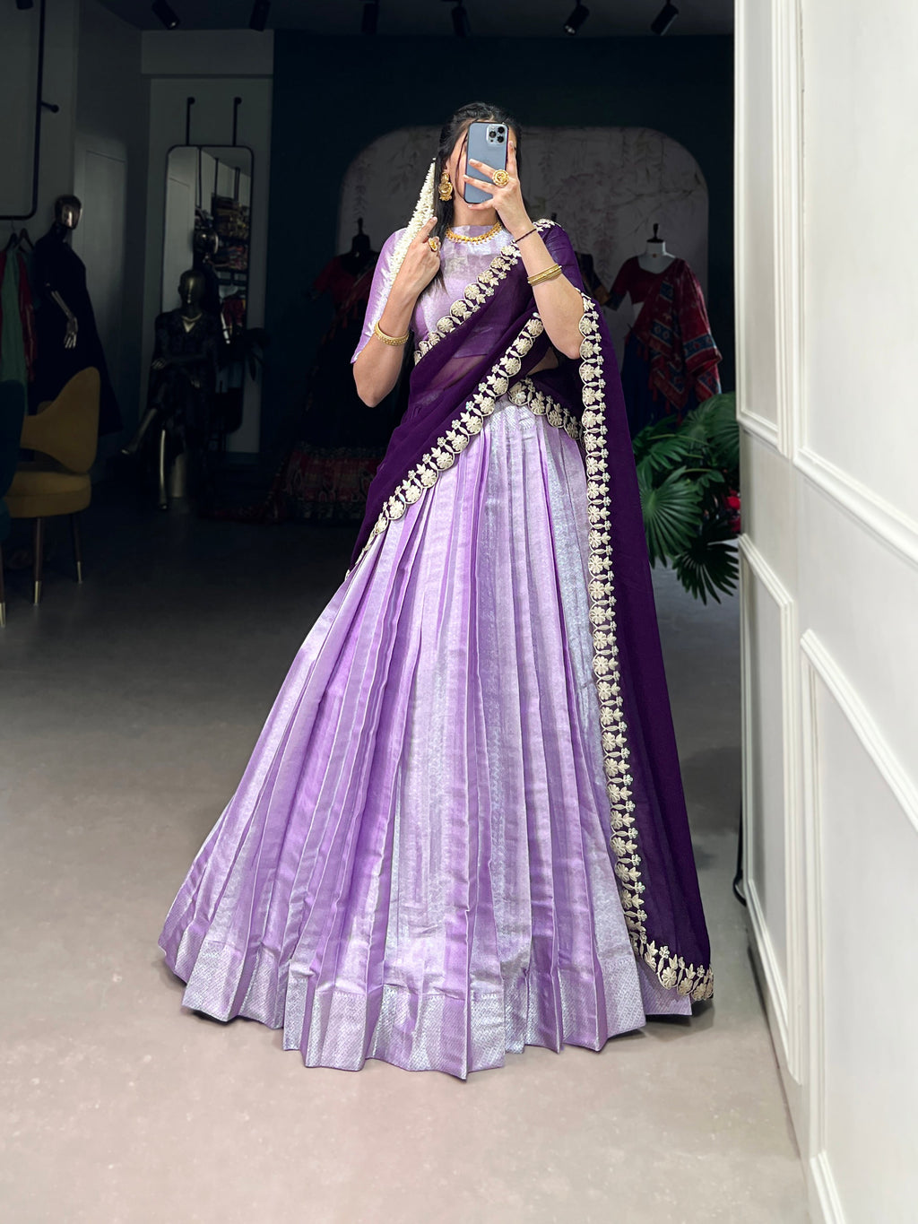 Lorenvalley Lavender Jacquard Silk weaving work Lehenga Choli with Dupatta | Grocsy