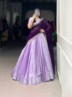 Lorenvalley Lavender Jacquard Silk weaving work Lehenga Choli with Dupatta | Grocsy