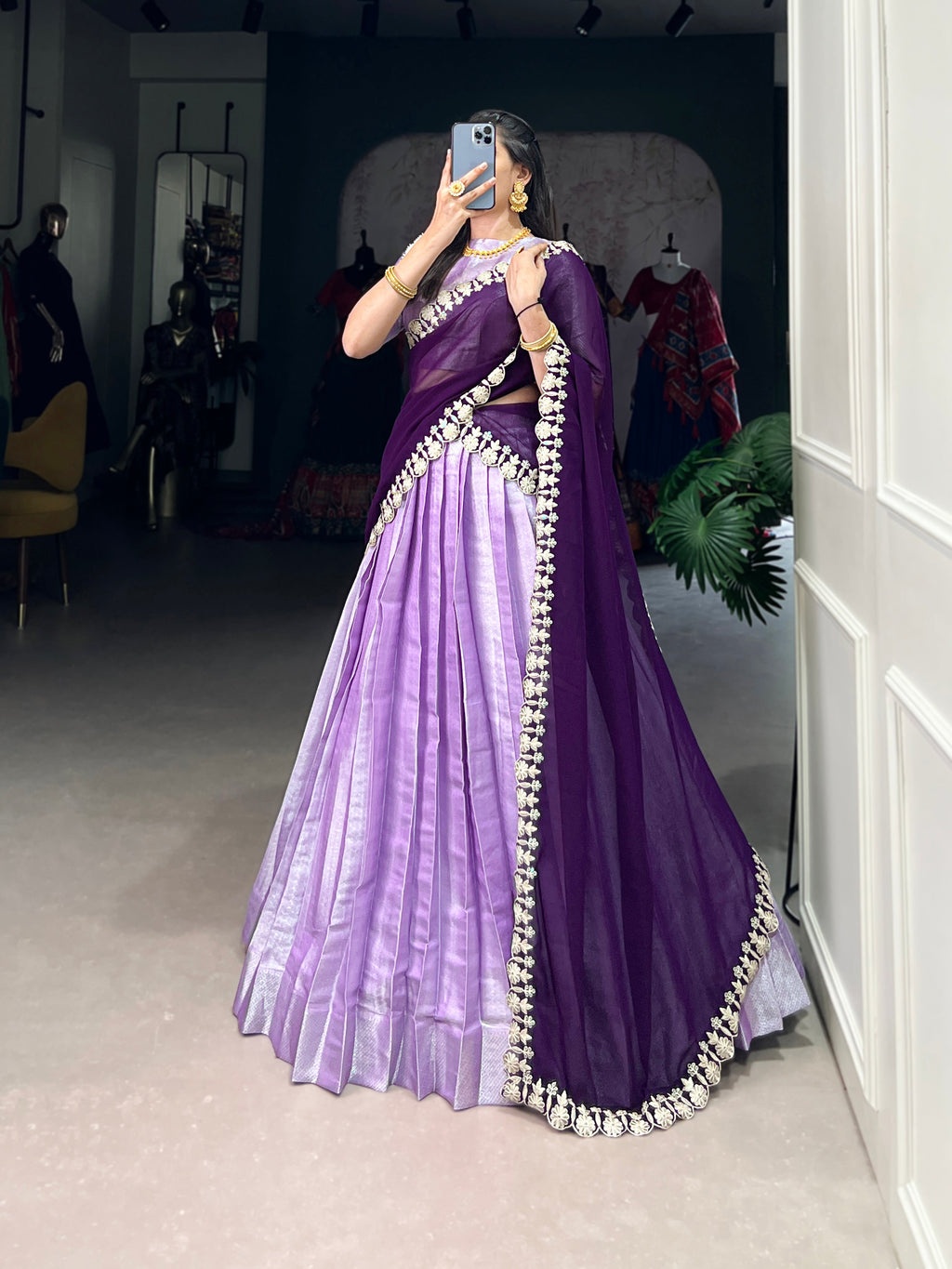 Lorenvalley Lavender Jacquard Silk weaving work Lehenga Choli with Dupatta | Grocsy
