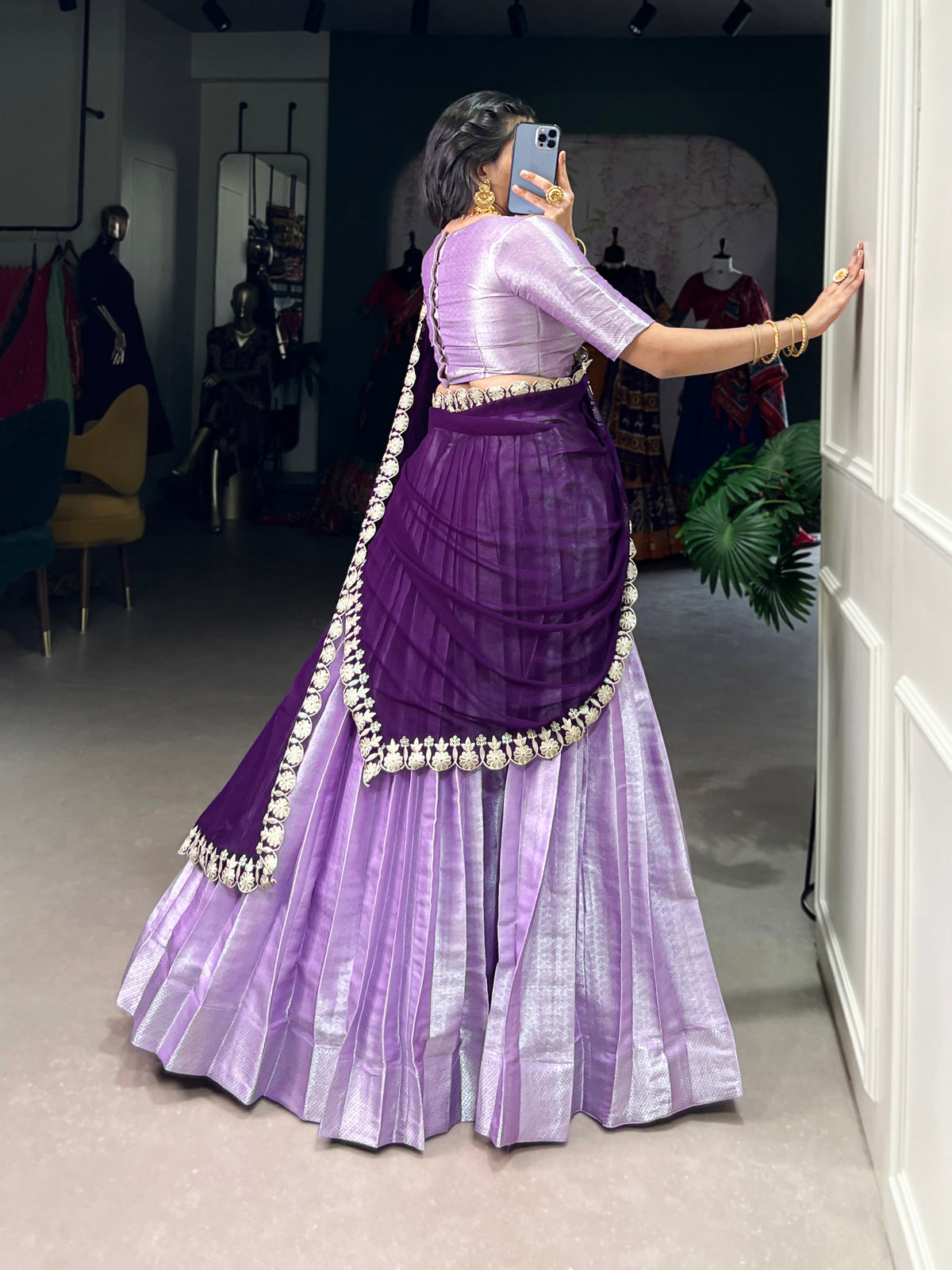 Lorenvalley Lavender Jacquard Silk weaving work Lehenga Choli with Dupatta | Grocsy