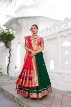 Lorenvalley Green Vichitra Silk Plain with Paithani lace border Lehenga Choli | Grocsy