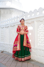 Lorenvalley Green Vichitra Silk Plain with Paithani lace border Lehenga Choli | Grocsy