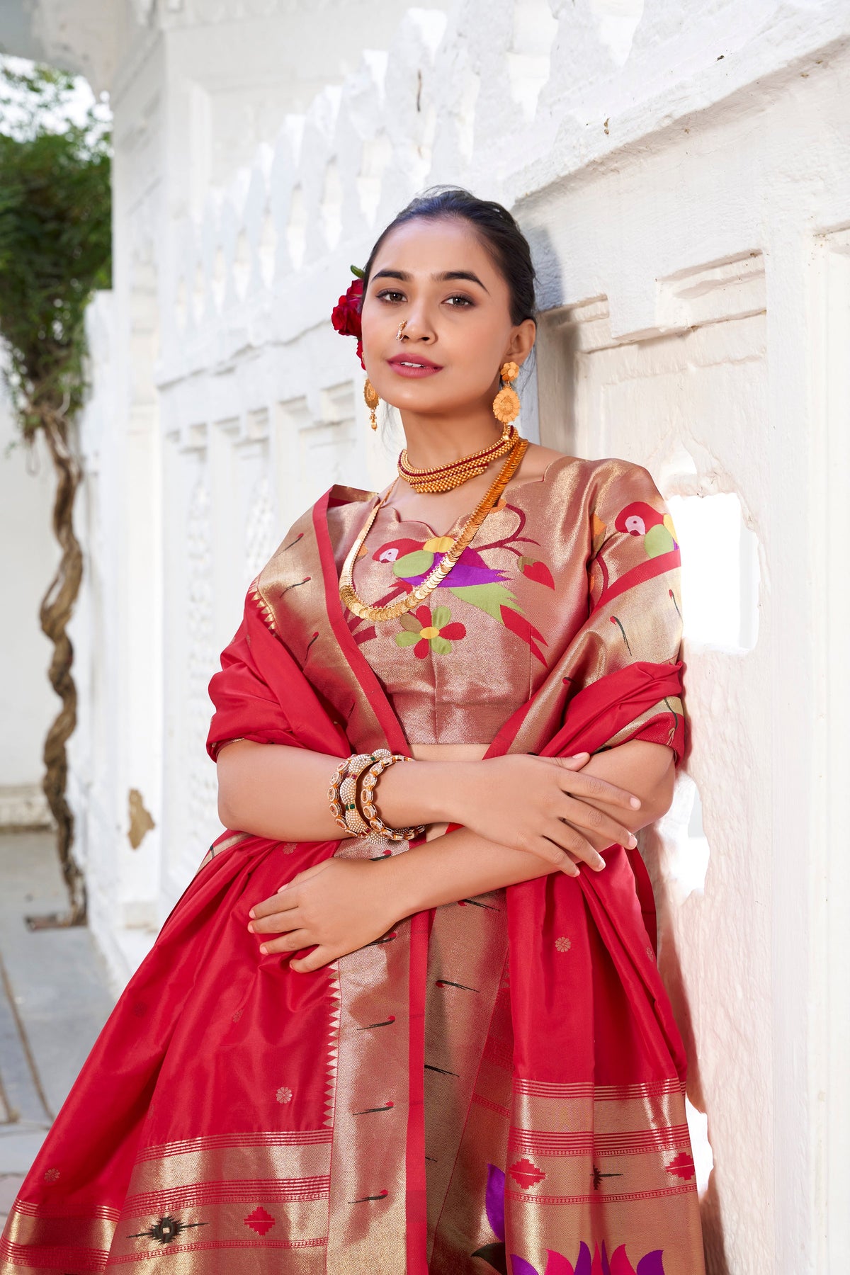 Lorenvalley Green Vichitra Silk Plain with Paithani lace border Lehenga Choli | Grocsy