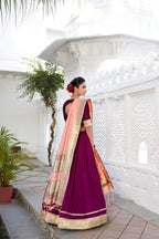 Lorenvalley Green Vichitra Silk Plain with Paithani lace border Lehenga Choli | Grocsy