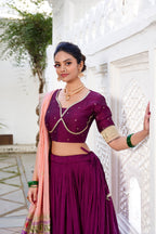 Lorenvalley Green Vichitra Silk Plain with Paithani lace border Lehenga Choli | Grocsy