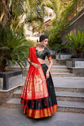 Lorenvalley Black Jacquard Silk Paithani Zari Weaving Work Lehenga Choli with Dupatta | Grocsy