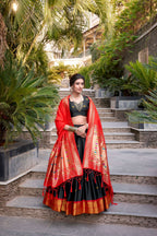 Lorenvalley Black Jacquard Silk Paithani Zari Weaving Work Lehenga Choli with Dupatta | Grocsy