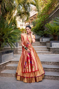 Lorenvalley Chiku Jacquard Silk Paithani Zari Weaving Work Lehenga Choli with Dupatta | Grocsy