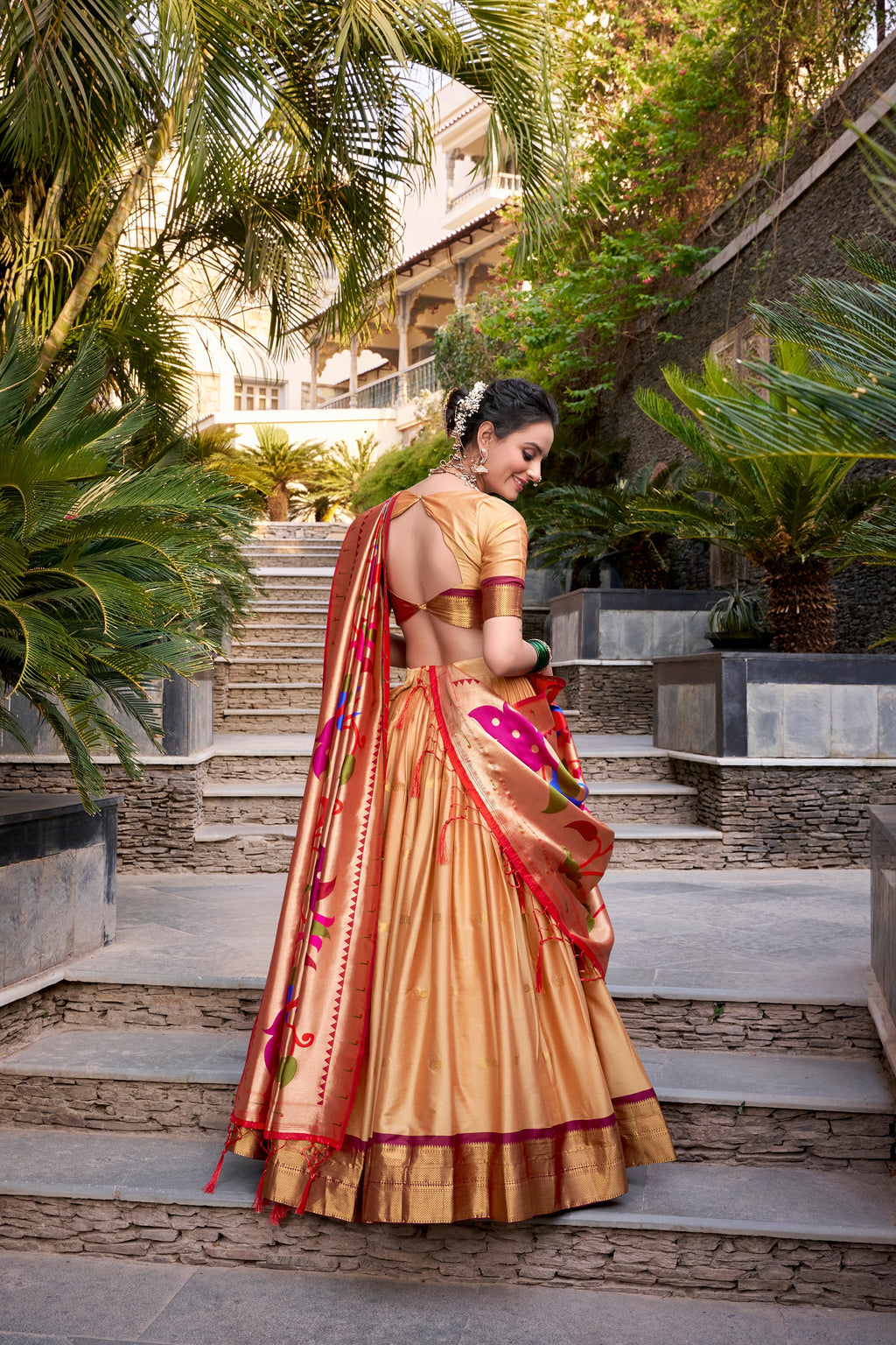 Lorenvalley Chiku Jacquard Silk Paithani Zari Weaving Work Lehenga Choli with Dupatta | Grocsy
