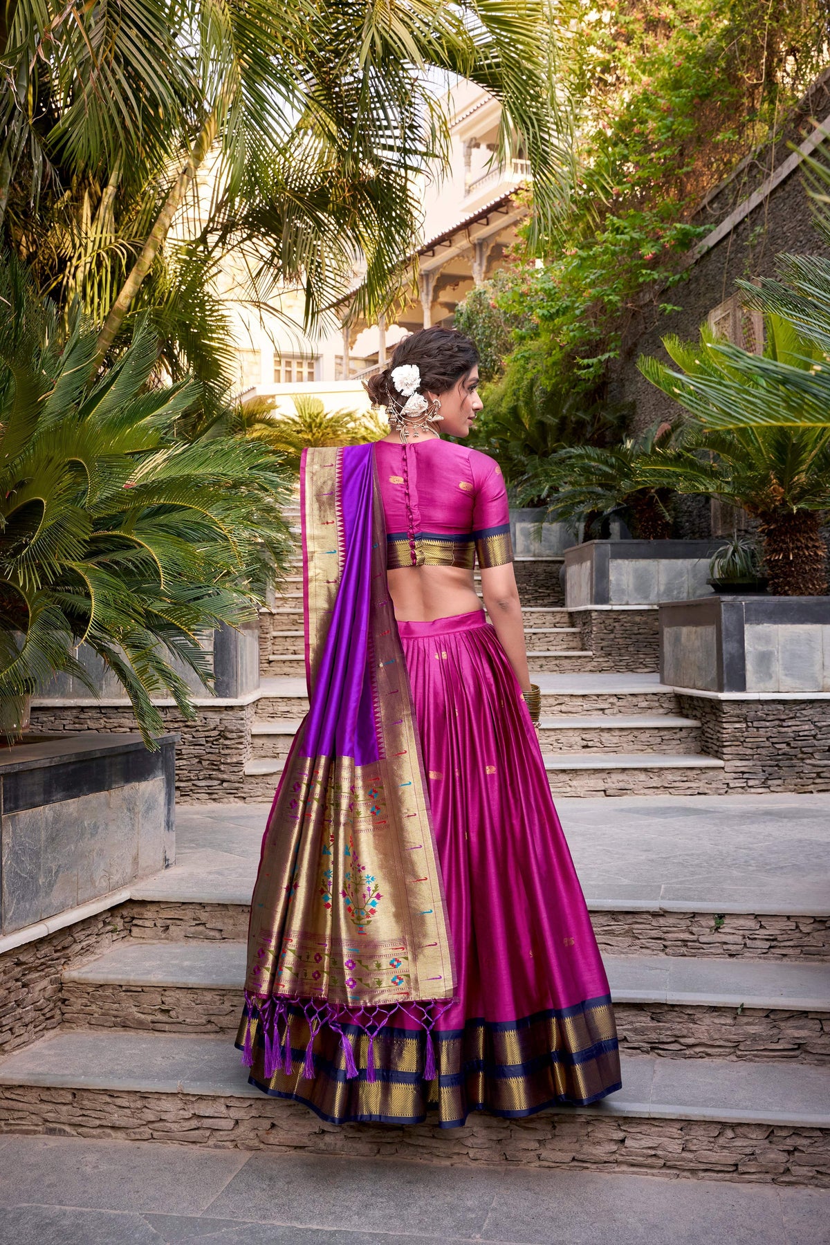 Lorenvalley Pink Jacquard Silk Paithani Zari Weaving Work Lehenga Choli with Dupatta | Grocsy