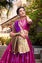 Lorenvalley Pink Jacquard Silk Paithani Zari Weaving Work Lehenga Choli with Dupatta | Grocsy