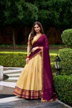 Lorenvalley Fashion Cream Kanchipuram Zari Weaving Work Lehenga Choli with Dupatta | Grocsy
