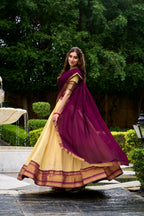 Lorenvalley Fashion Cream Kanchipuram Zari Weaving Work Lehenga Choli with Dupatta | Grocsy