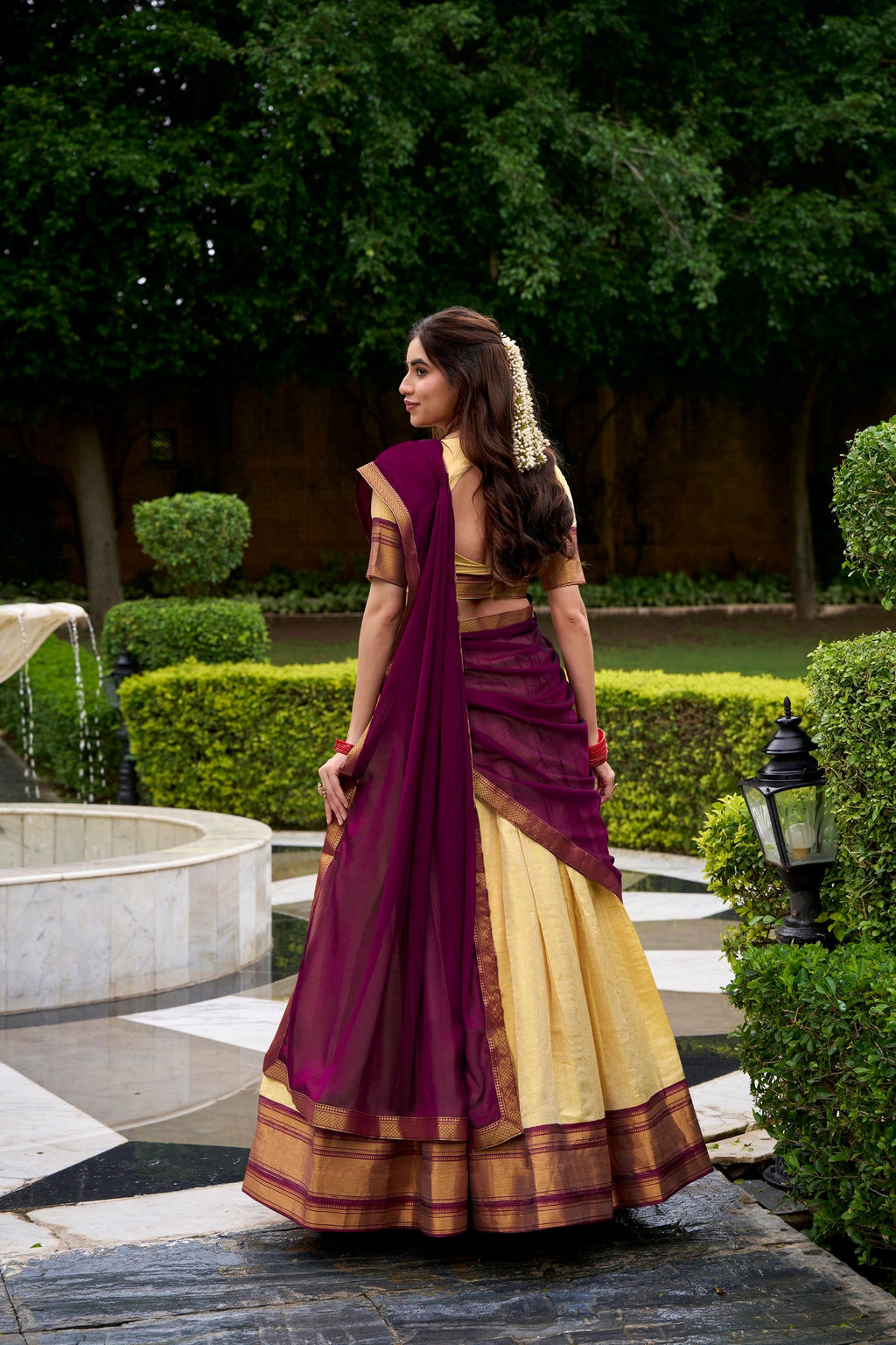 Lorenvalley Fashion Cream Kanchipuram Zari Weaving Work Lehenga Choli with Dupatta | Grocsy