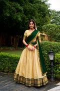 Lorenvalley Fashion Cream Kanchipuram Zari Weaving Work Lehenga Choli with Dupatta | Grocsy