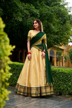 Lorenvalley Fashion Cream Kanchipuram Zari Weaving Work Lehenga Choli with Dupatta | Grocsy