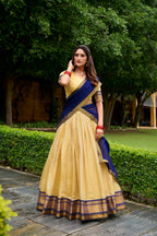 Lorenvalley Fashion Cream Kanchipuram Zari Weaving Work Lehenga Choli with Dupatta | Grocsy