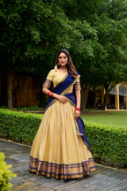 Lorenvalley Fashion Cream Kanchipuram Zari Weaving Work Lehenga Choli with Dupatta | Grocsy