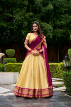 Lorenvalley Fashion Cream Kanchipuram Zari Weaving Work Lehenga Choli with Dupatta | Grocsy