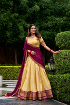 Lorenvalley Fashion Cream Kanchipuram Zari Weaving Work Lehenga Choli with Dupatta | Grocsy