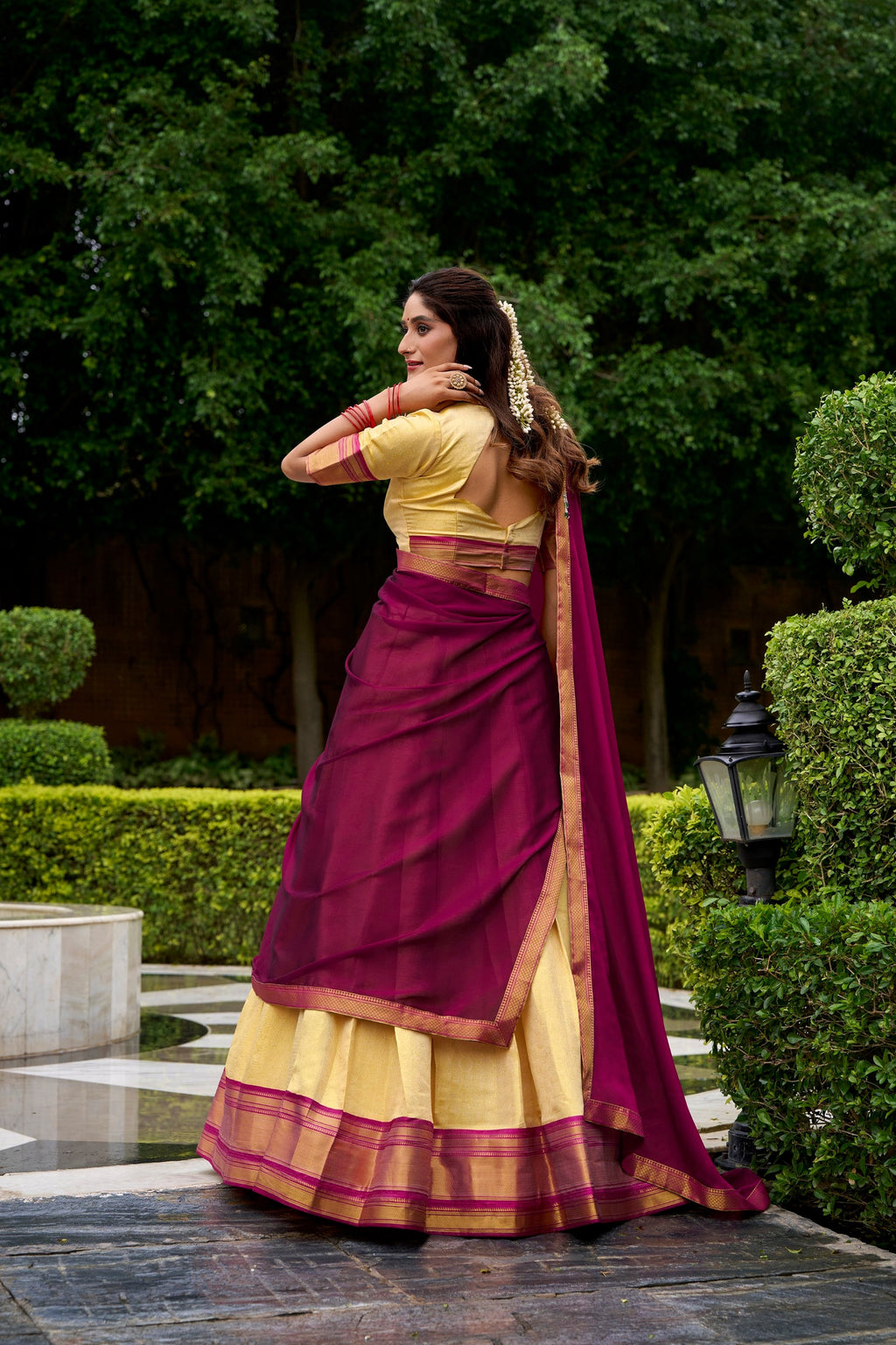 Lorenvalley Fashion Cream Kanchipuram Zari Weaving Work Lehenga Choli with Dupatta | Grocsy