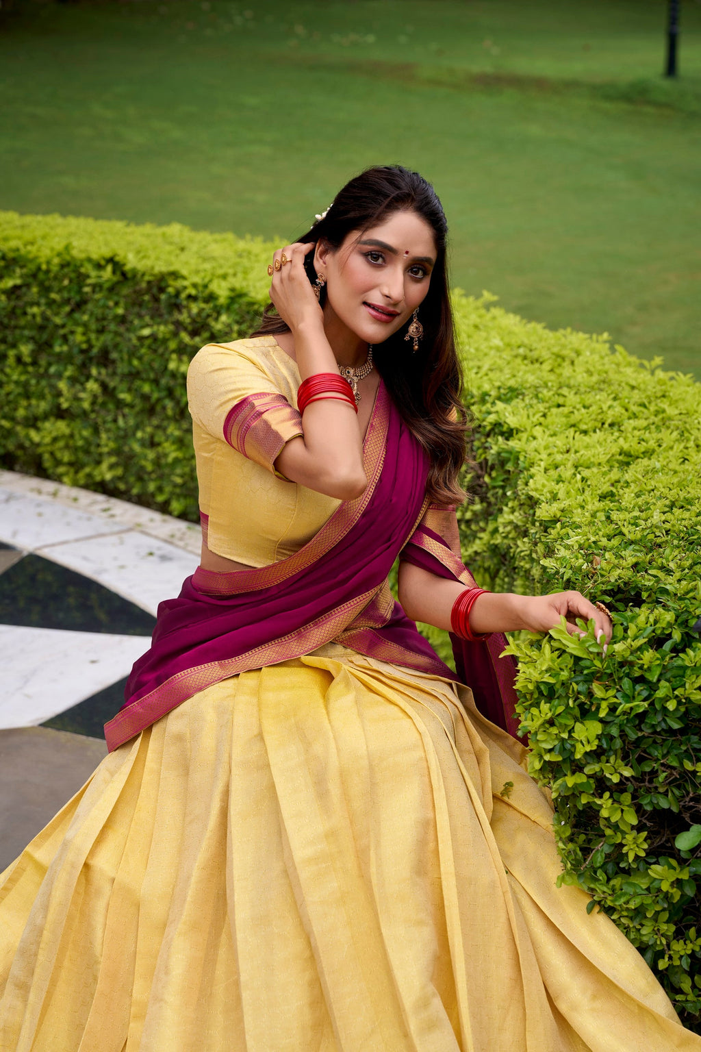 Lorenvalley Fashion Cream Kanchipuram Zari Weaving Work Lehenga Choli with Dupatta | Grocsy