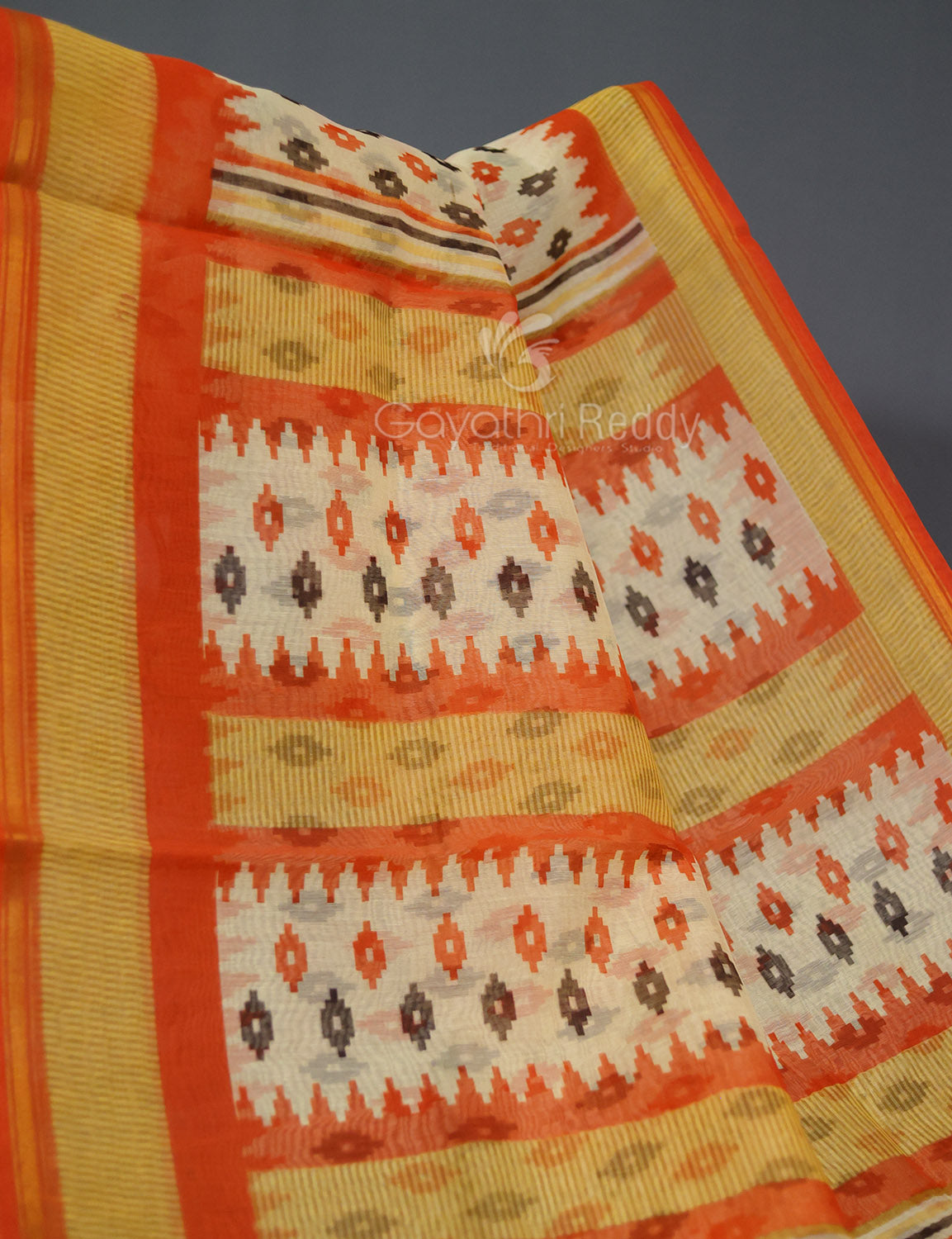 Shades of Cream And Orange Colour Blouse Patola Print Semi Chanderi Saree By Gayathri Reddy Designer Studio | Grocsy