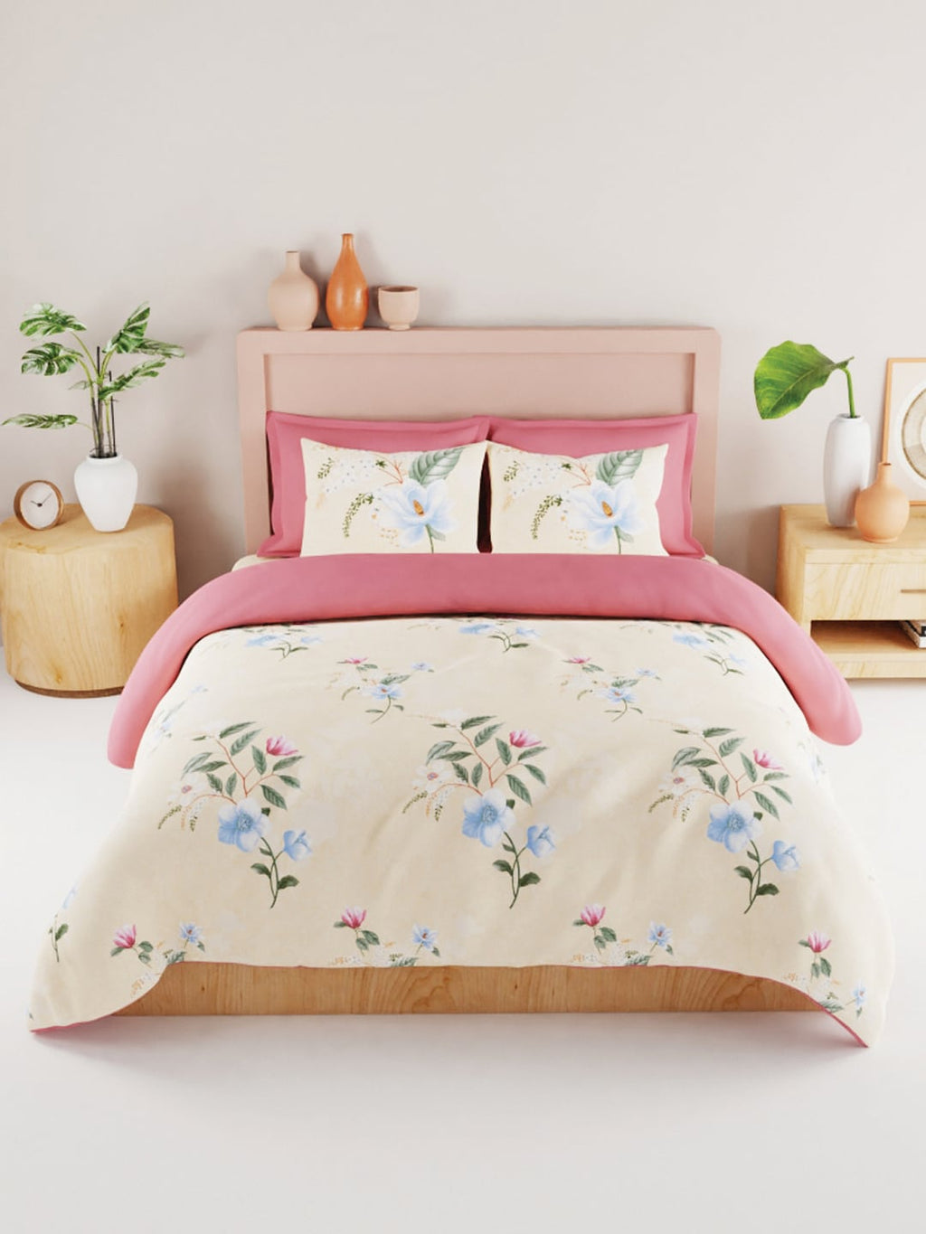 BIANCA Yellow & Blue Floral 186 TC King Bedsheet with 2 Pillow Covers | Grocsy