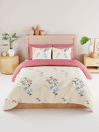 BIANCA Yellow & Blue Floral 186 TC King Bedsheet with 2 Pillow Covers | Grocsy