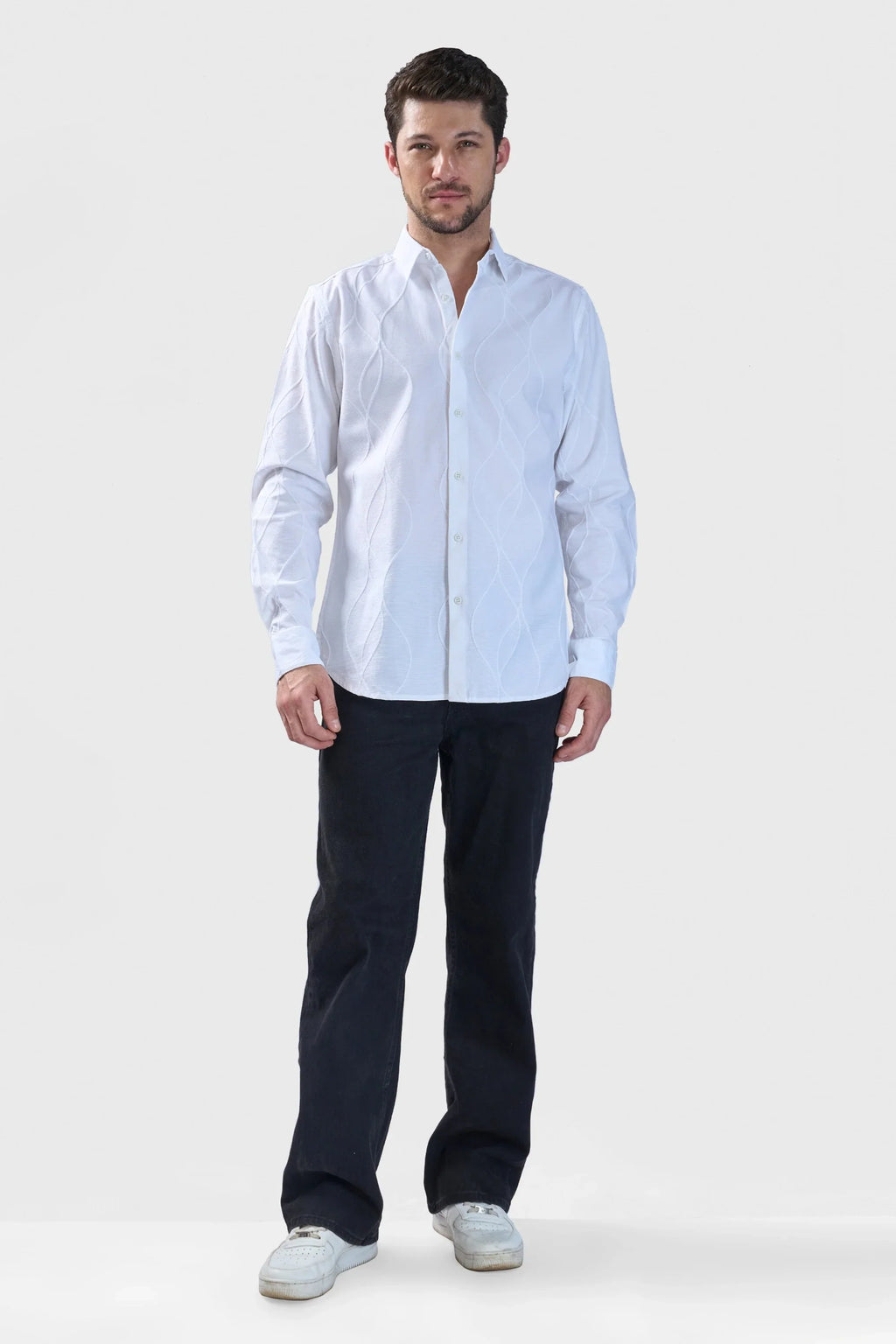 Xkind White Embroidery Full Sleeve Shirt | Grocsy