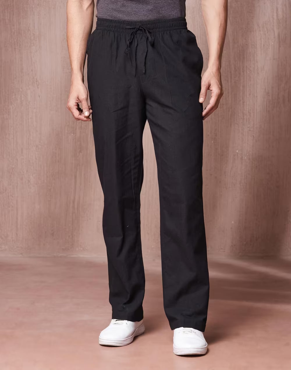 Fabmade White Black Combo Men Linen Pajama | Grocsy