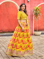 Anaita Yellow Art Silk Lehenga Choli With Tabby Silk Print | Grocsy