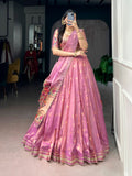 Lorenvalley Fashion Light Pink Shimmer Zari Weaving Work With Less Touch Up Lehenga Choli With Dupatta | Grocsy