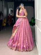 Lorenvalley Fashion Light Pink Shimmer Zari Weaving Work With Less Touch Up Lehenga Choli With Dupatta | Grocsy