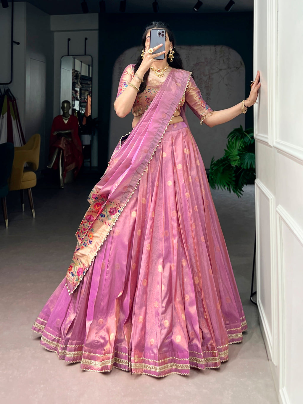 Lorenvalley Fashion Light Pink Shimmer Zari Weaving Work With Less Touch Up Lehenga Choli With Dupatta | Grocsy