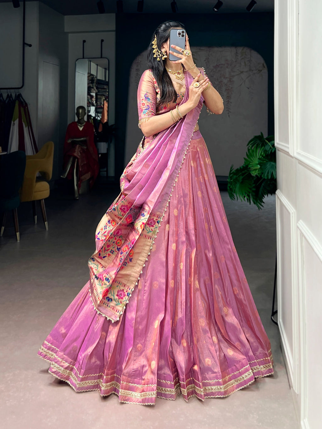 Lorenvalley Fashion Light Pink Shimmer Zari Weaving Work With Less Touch Up Lehenga Choli With Dupatta | Grocsy