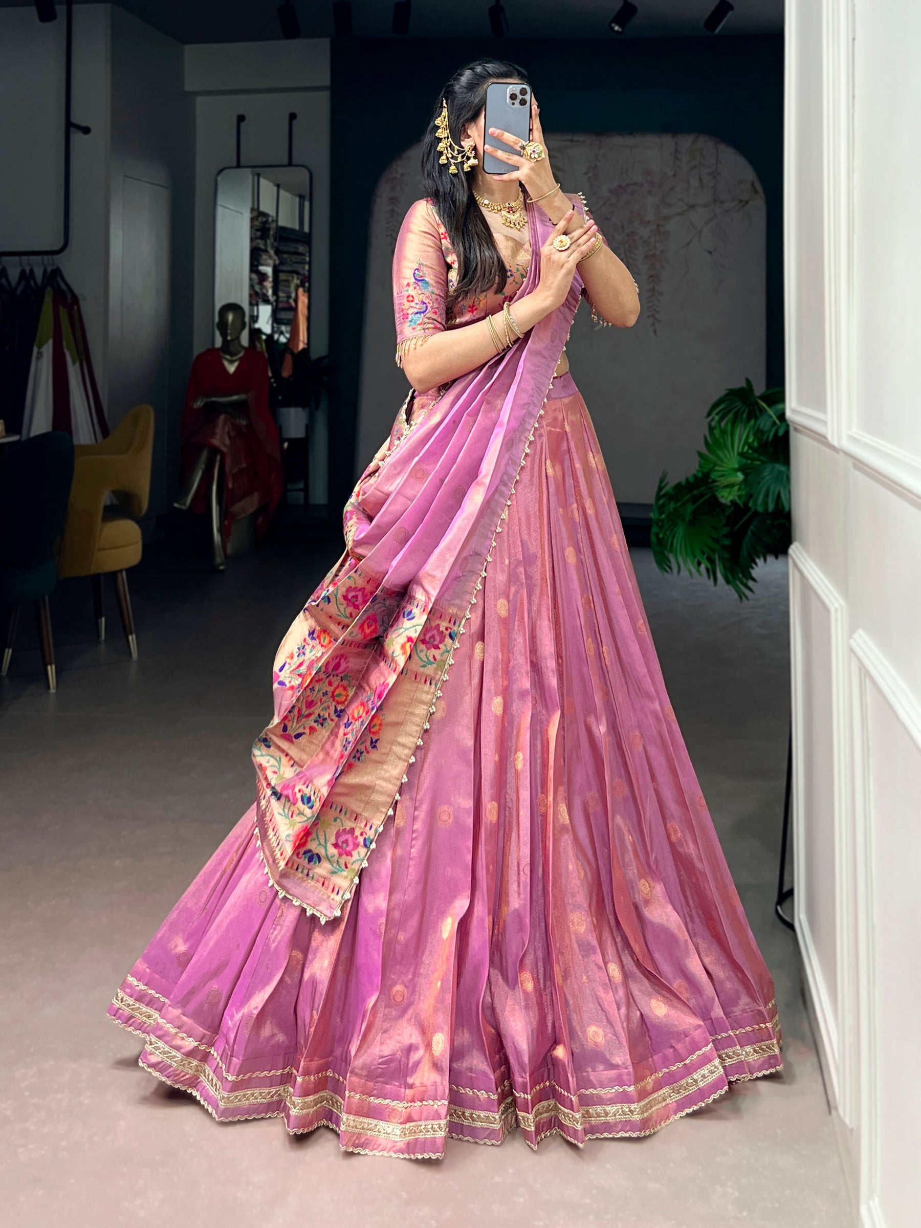 Lorenvalley Fashion Light Pink Shimmer Zari Weaving Work With Less Touch Up Lehenga Choli With Dupatta | Grocsy
